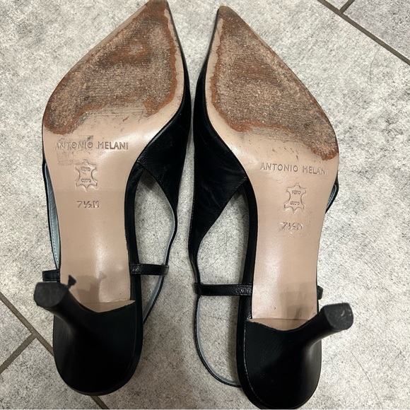 ANTONIO MELANI Black leather Pointed Slingback Heels - Picture 8 of 8